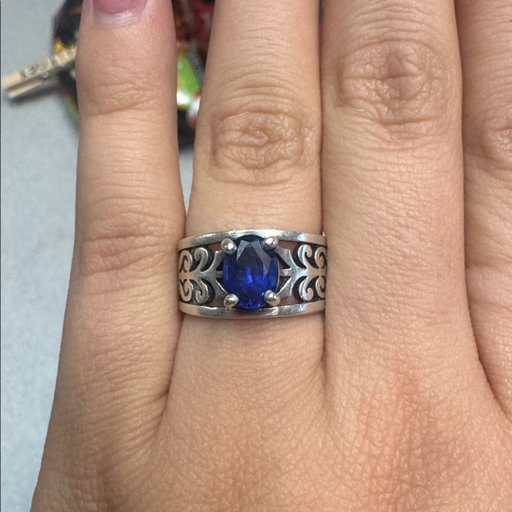 James Avery Silver Ring with Blue Sapphire